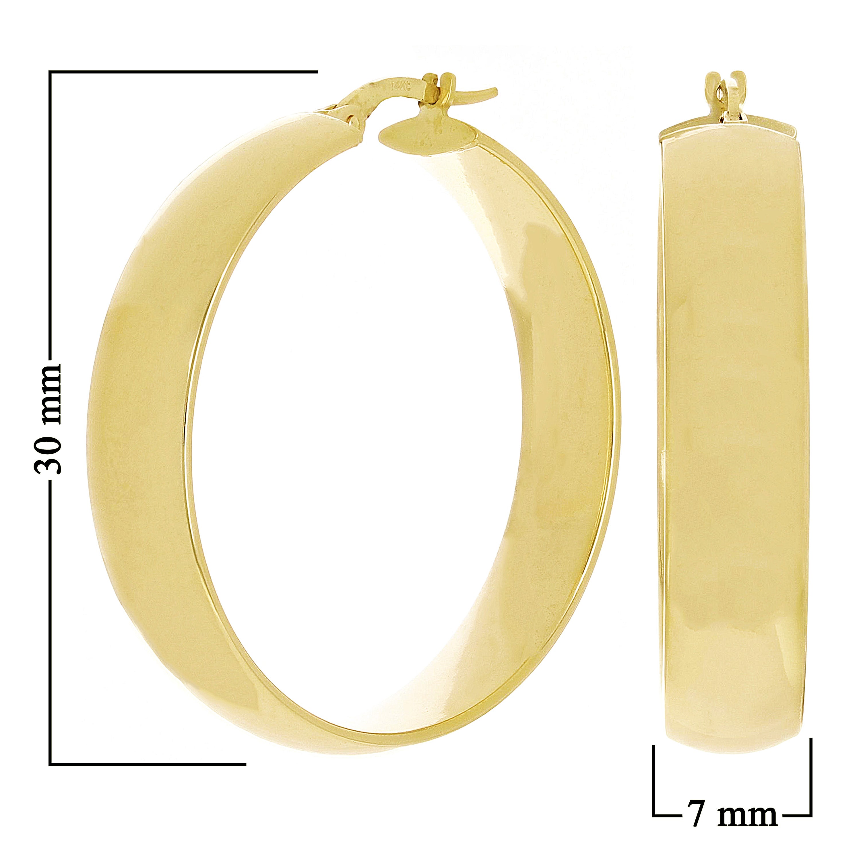 Italian 14k Yellow Gold Shiny Round Hollow Hoop Earrings 1.2" 7mm 3.8 grams