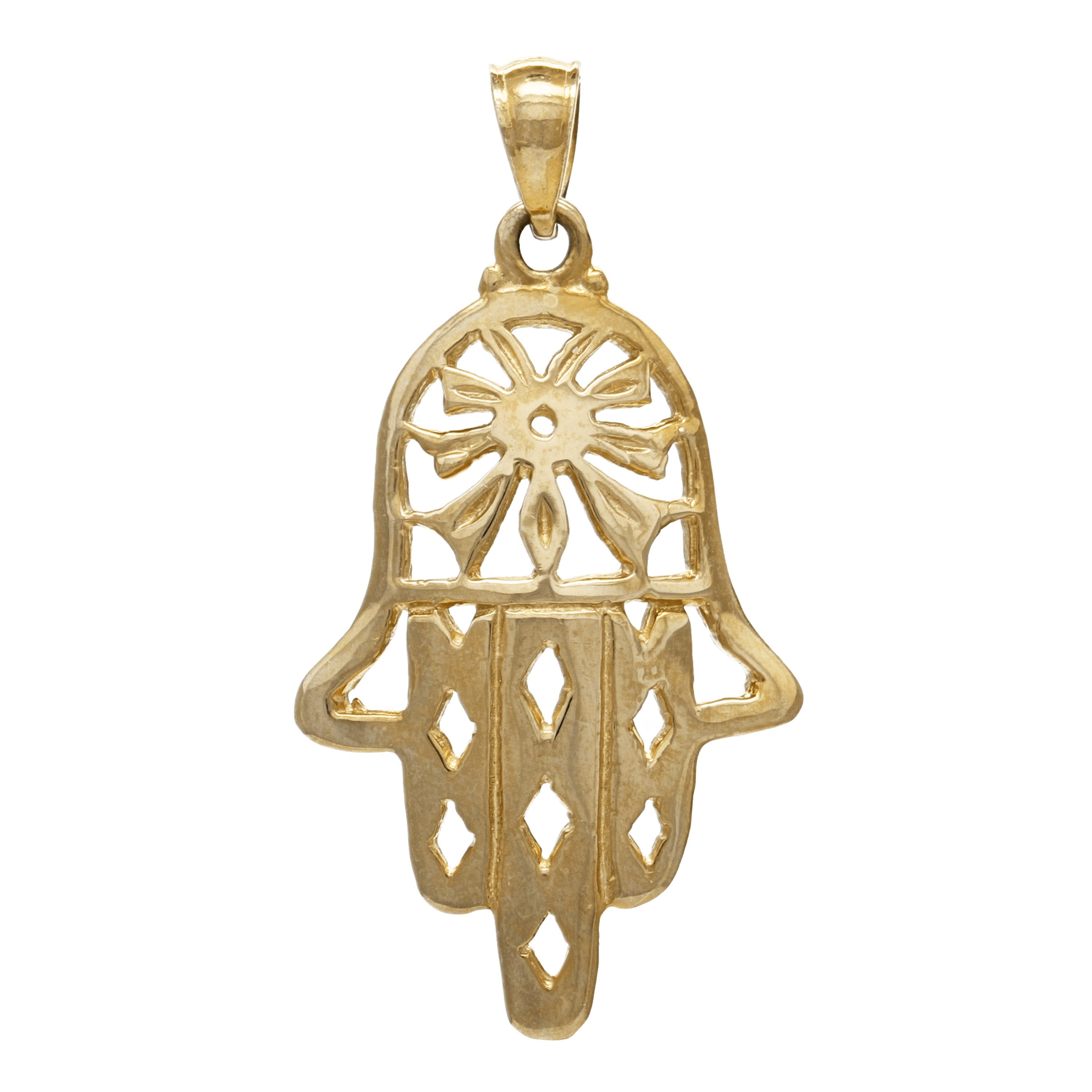 14k Yellow Gold Hand Of Fatima Hamsa Charm Pendant 1.4" 3.2 grams - Yellow