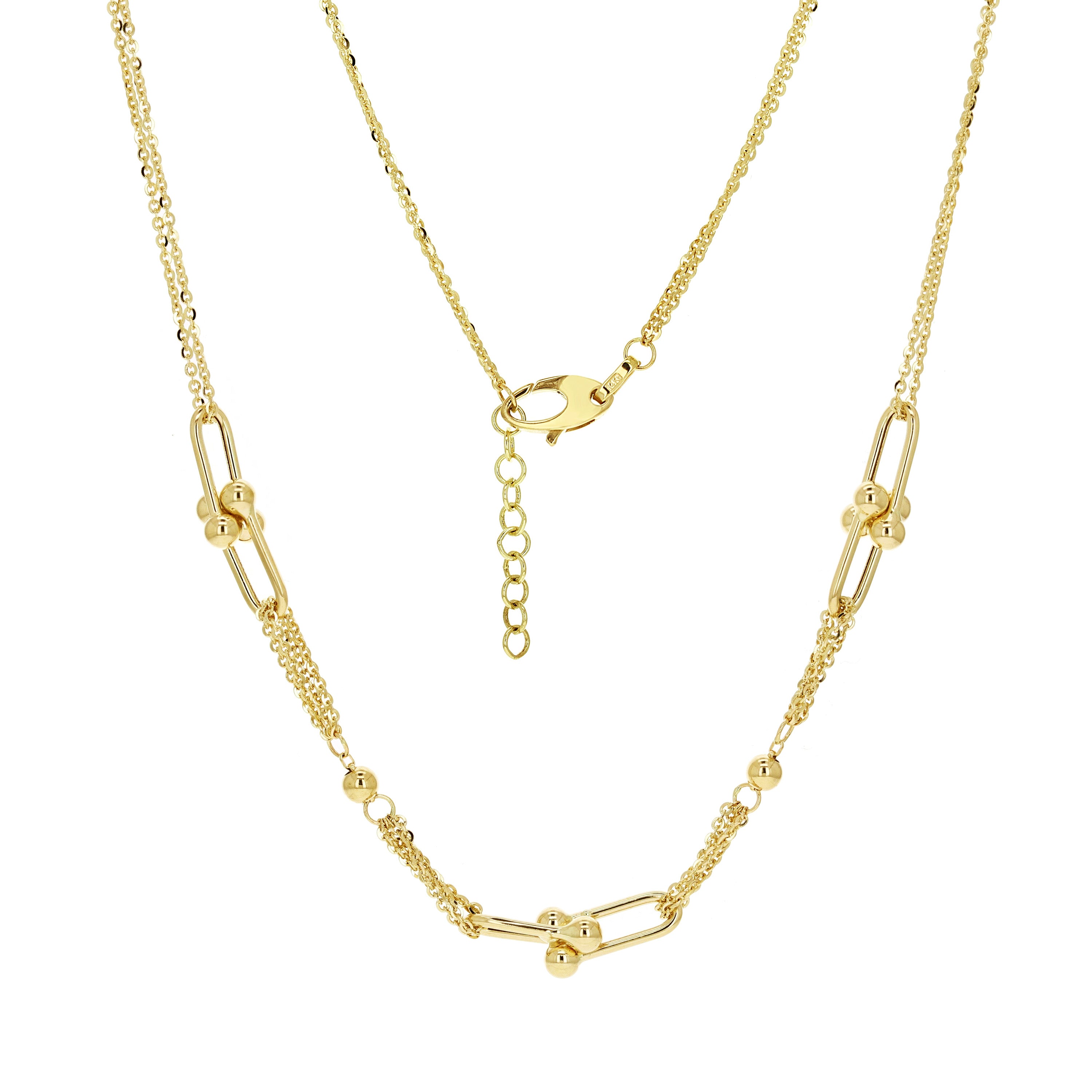 Italian 14k Yellow Gold U-Link Double Rolo Chain Necklace 18" 8.6 grams