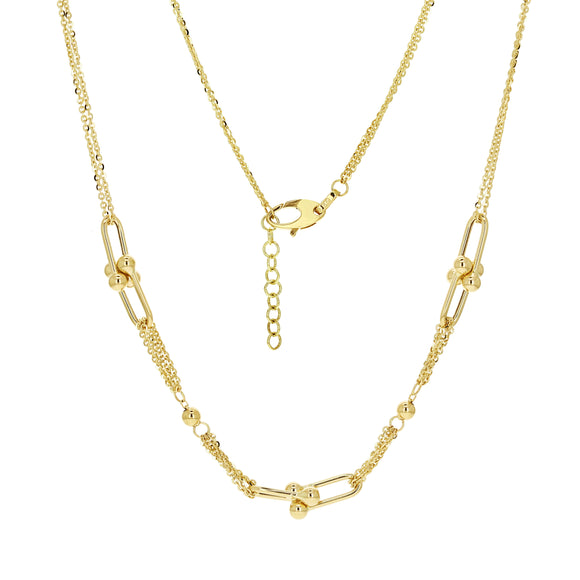 Italian 14k Yellow Gold U-Link Double Rolo Chain Necklace 18