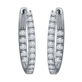 14k White Gold 0.75ctw Diamond Inside Out Oblong Oval Hoop Earrings