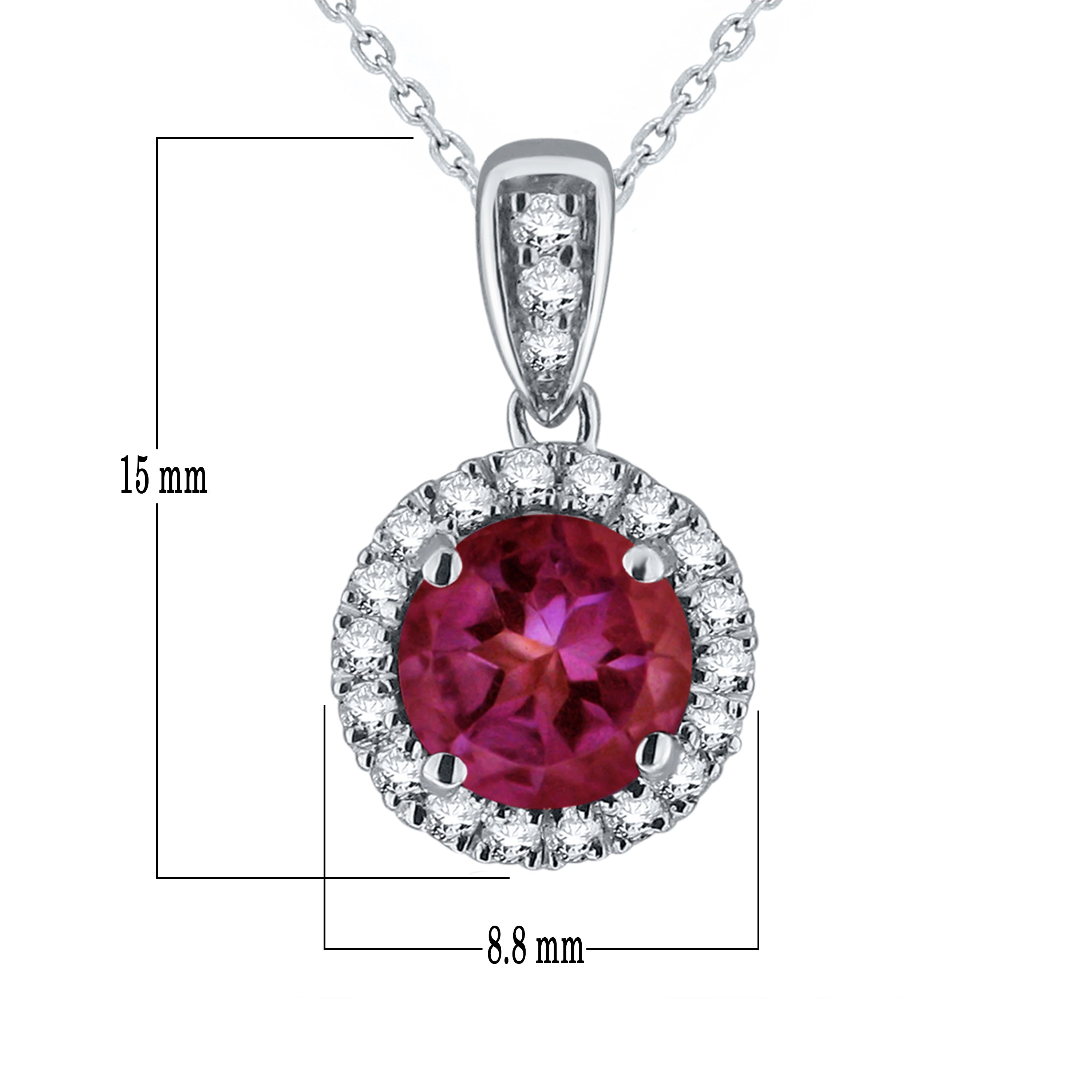 10k White Gold Round Amethyst or Garnet 1/8 ctw Diamond Halo Pendant Necklace 18"