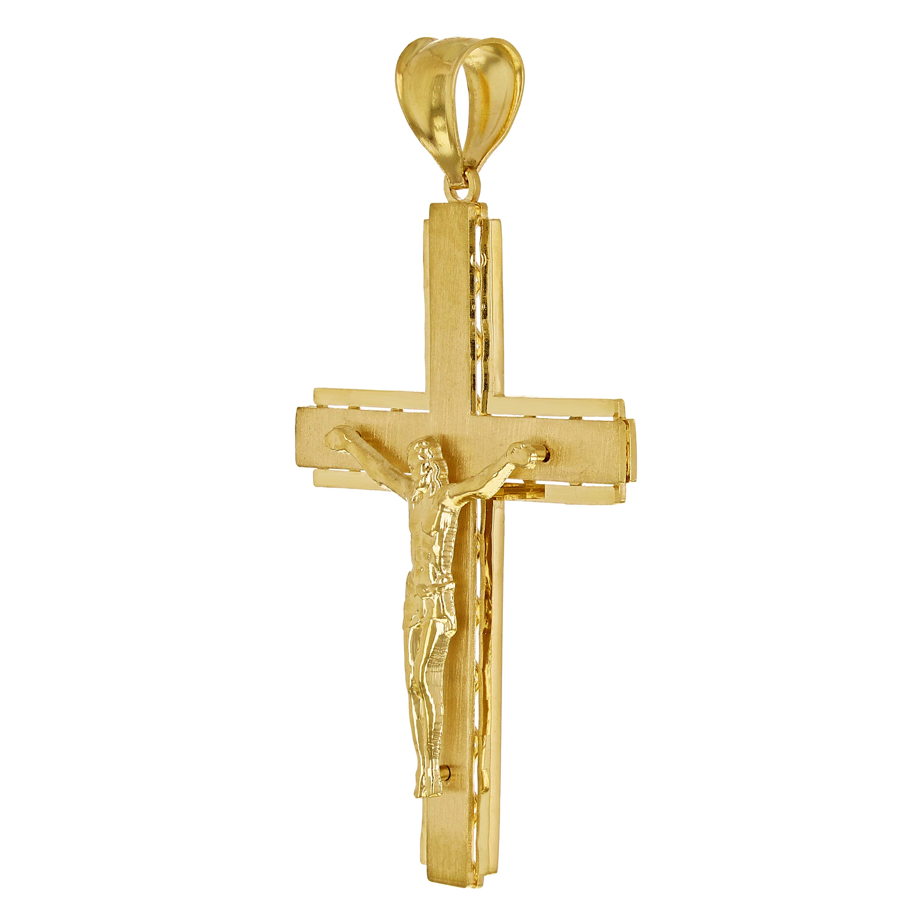 14k Yellow Gold Solid Crucifix Cross Charm Pendant 2.4" 8 grams