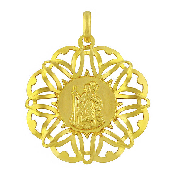 Italian 14k Yellow Gold Saint Christopher Religious Charm Pendant 1.7