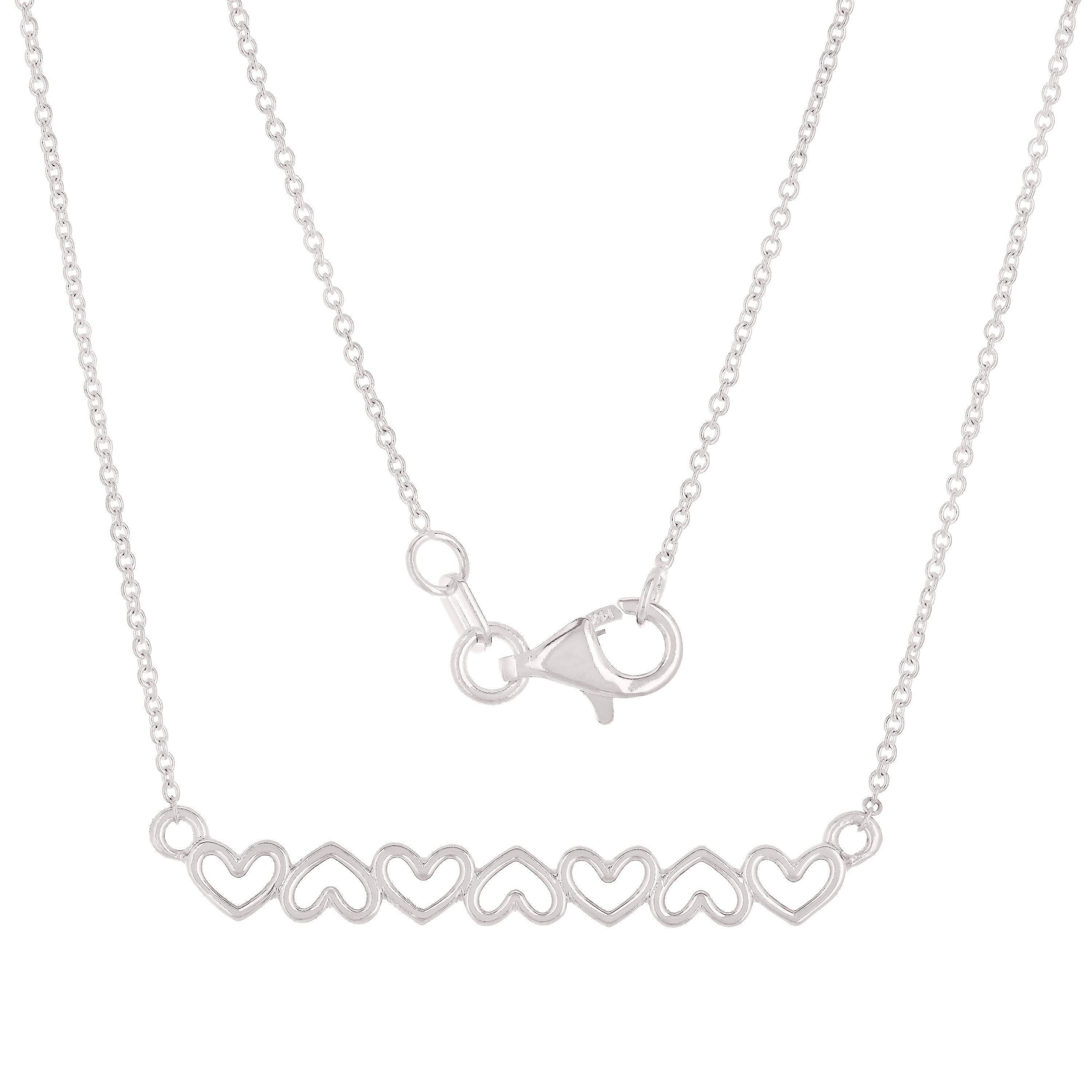 14k White Gold Open Hearts Bar Necklace 20" 2.6 grams - White,18"