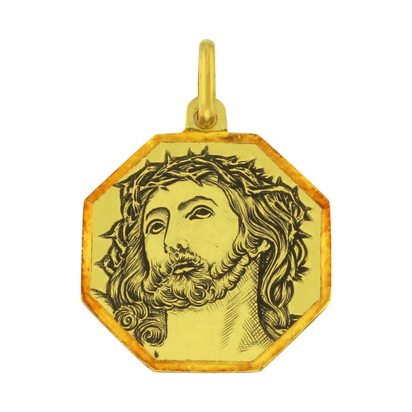 Italian 14k Yellow Gold Jesus Christ Thorn Crown Face Charm Pendant Small or Big