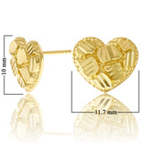 14k Yellow Gold Diamond Cut Nugget Heart Stud Earrings 10mm x 11.7mm 1.7 grams