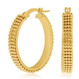 Italian 14k Yellow Gold Beaded Oval Hoop Earrings 1" 4mm 3.3 grams