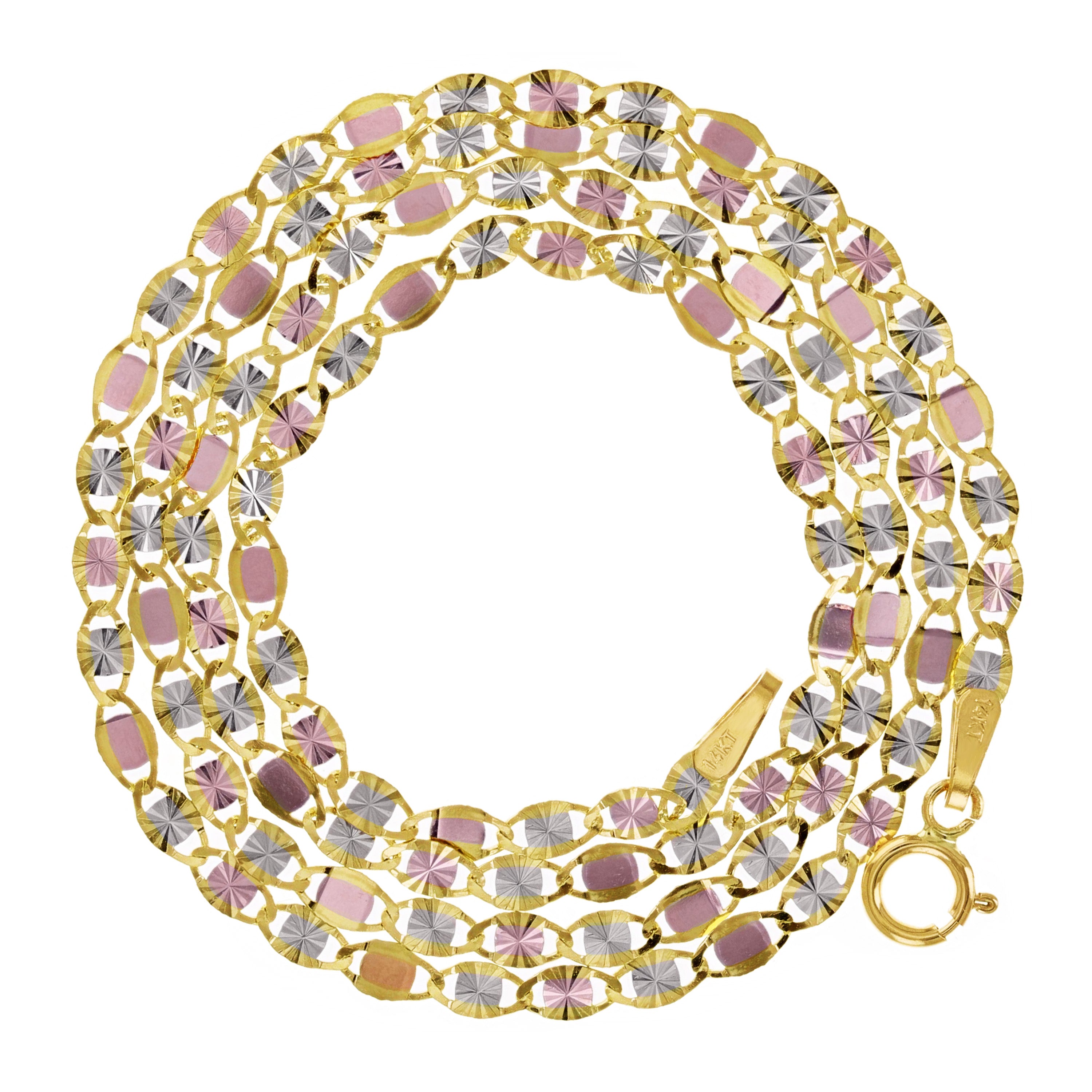 Italian 14k Tri-Color Gold Diamond Cut Valentino Chain Necklace 16" 2.6mm 2 grams - 16" 2 grams
