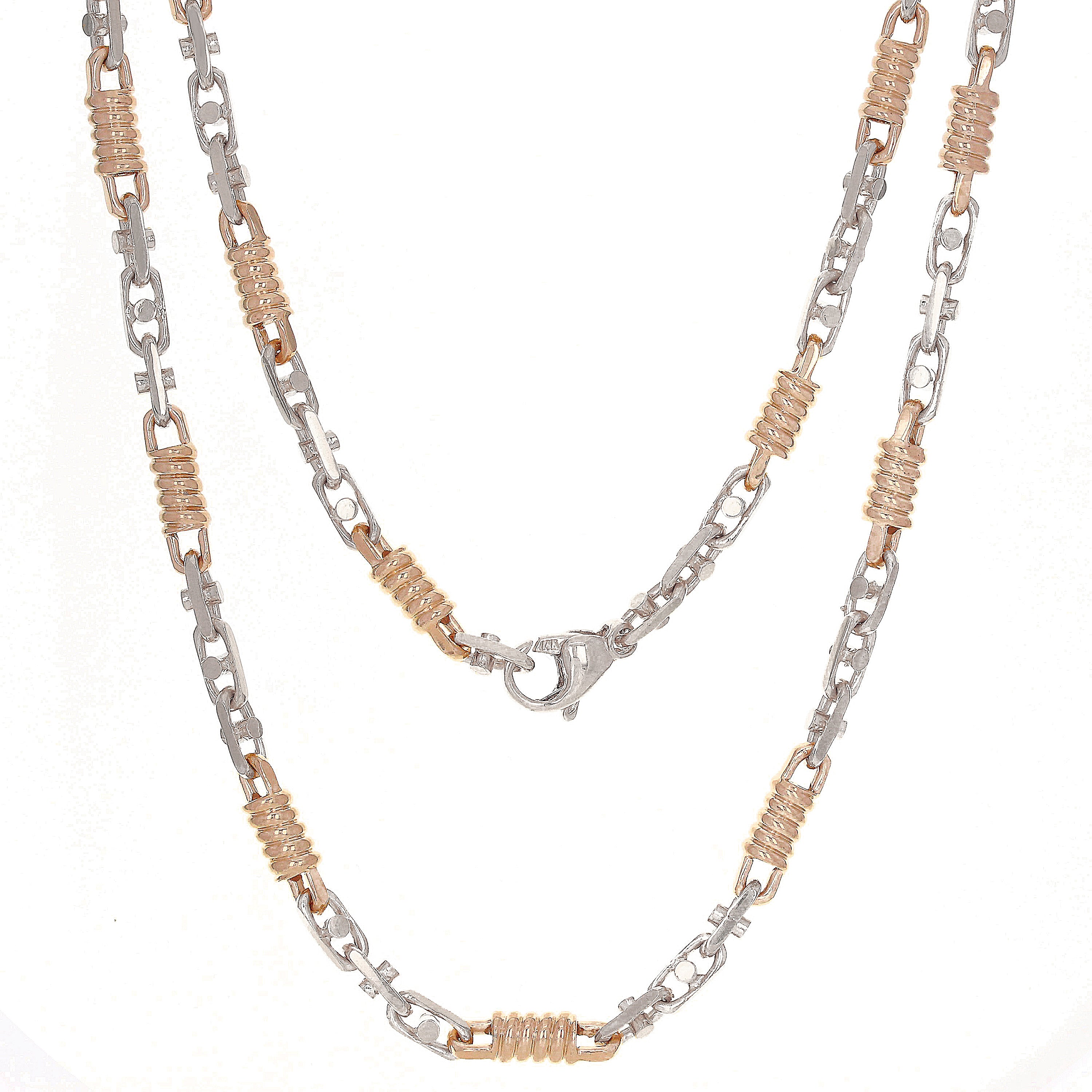 Men's 14k Two Tone Gold Handmade Fashion Link Necklace 24" 7mm 84.5 grams