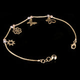 Italian 14k Tri Color Gold Flower Sun Butterfly Charm Bracelet 7" 2.8 grams