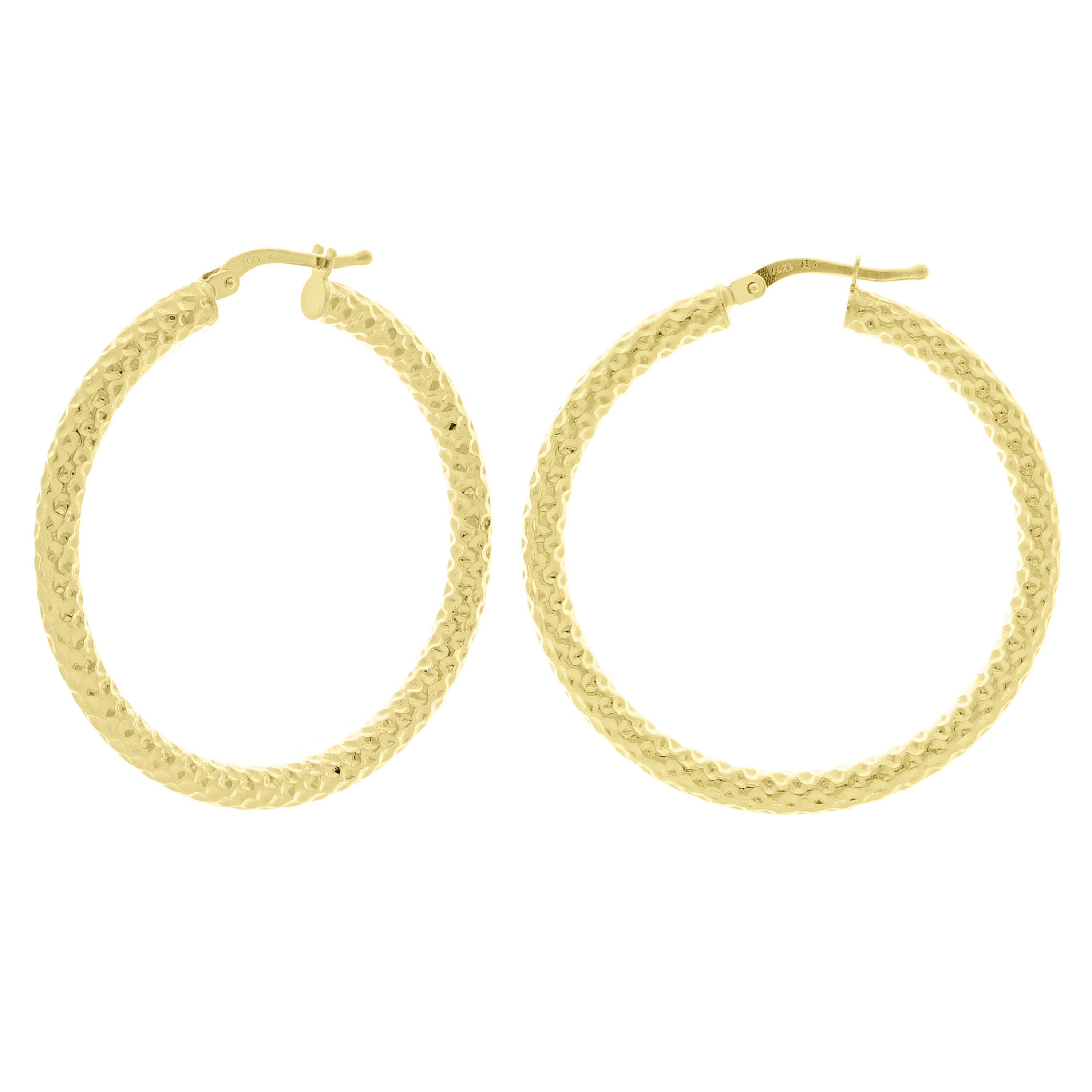 Italian 14k Yellow Gold Diamond Cut Round Hoop Earrings 1.5" 3mm 2.8 grams