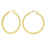 Italian 14k Yellow Gold Diamond Cut Round Hoop Earrings 1.5" 3mm 2.8 grams