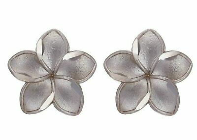 14k White Gold Hawaiian Plumeria Flower Stud Earrings 14.5mmx15mm 2.2 grams