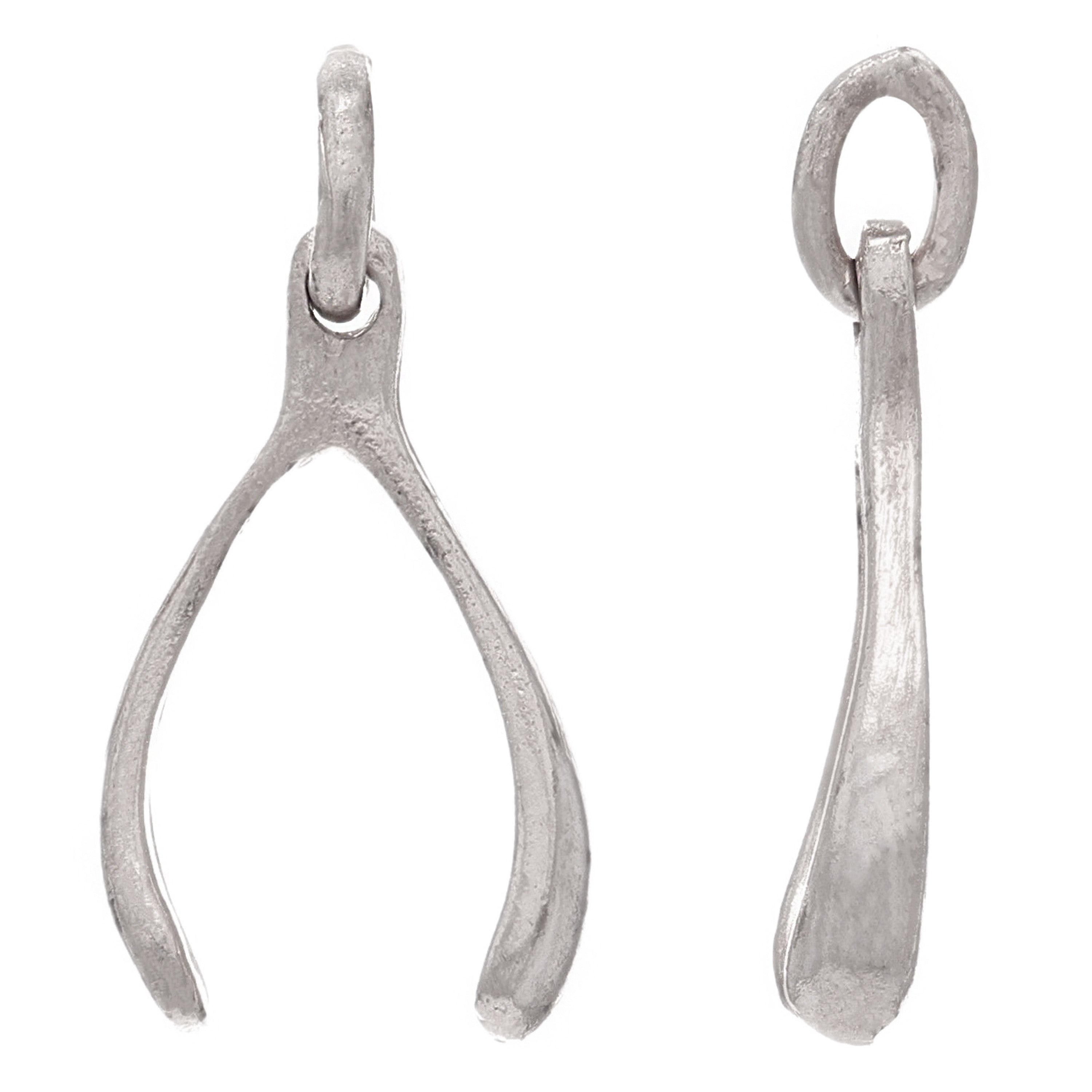 14k White Gold Luck Wish Bone Pendant - White