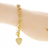 14k Yellow Gold Rolo Link Chain Heart Charm Bracelet 7.5" 16 grams