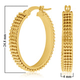 Italian 14k Yellow Gold Beaded Oval Hoop Earrings 1" 4mm 3.3 grams