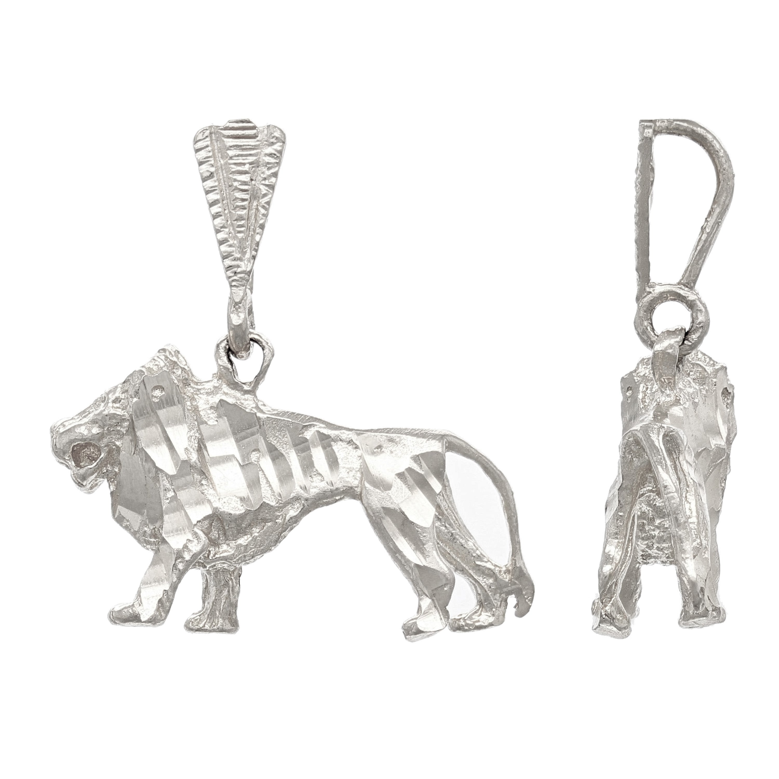 14k White Gold Diamond Cut Lion Charm Pendant 3.6 grams - White