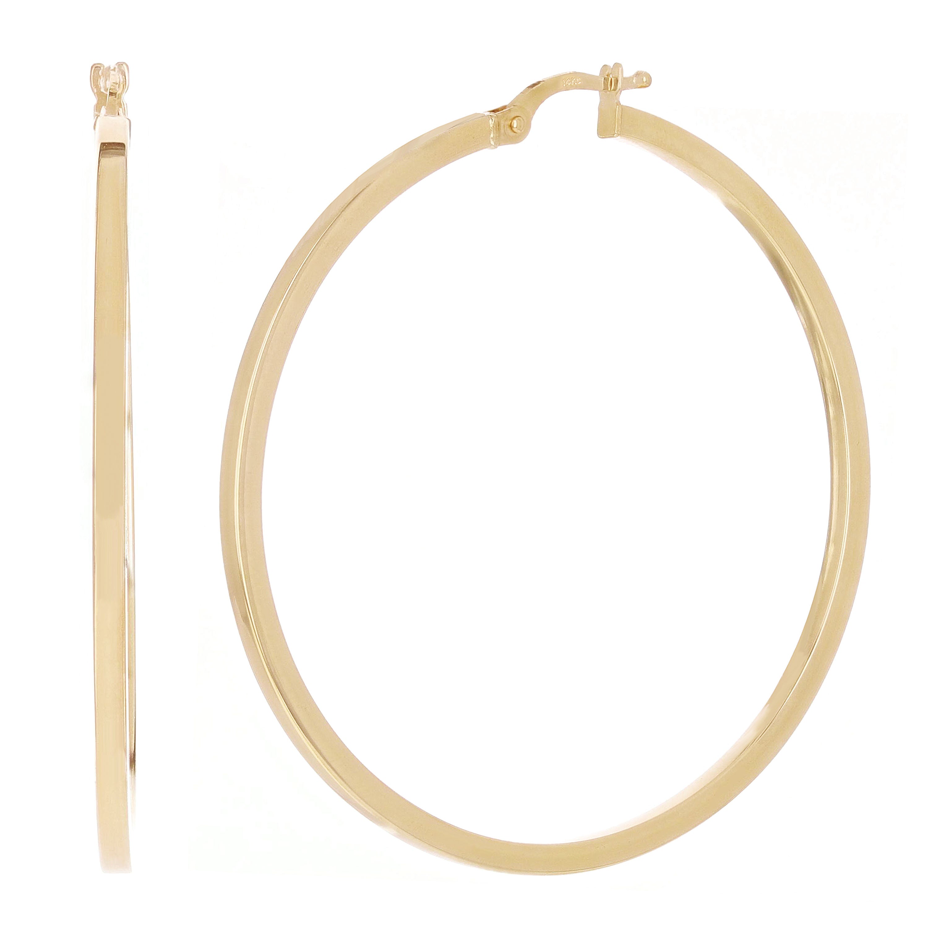 Italian 14k Yellow Gold Polished Flat Tube Hollow Hoop Earrings 1.8" 2mm 3.1g