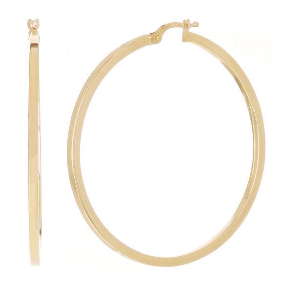 Italian 14k Yellow Gold Polished Flat Tube Hollow Hoop Earrings 1.8