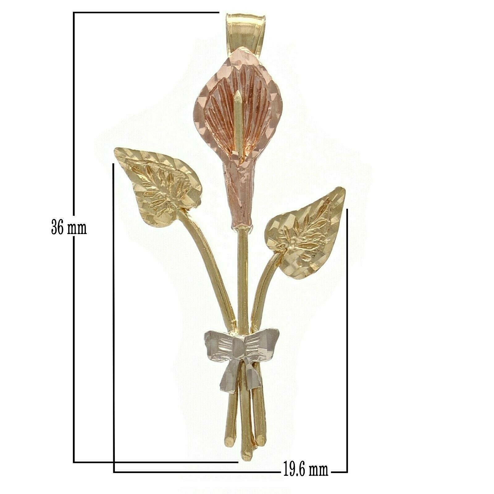 14k Tri Color Gold Anturio Flamingo Anthurium Flower Charm Pendant 2.5 grams