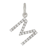 14k White Gold Diamond Initial Letter M Charm Pendant - Letter M,White