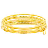 Italian 14k Yellow Gold Plain & Twisted 7 Days Bangle Bracelet Set 8" 13mm 10.8g