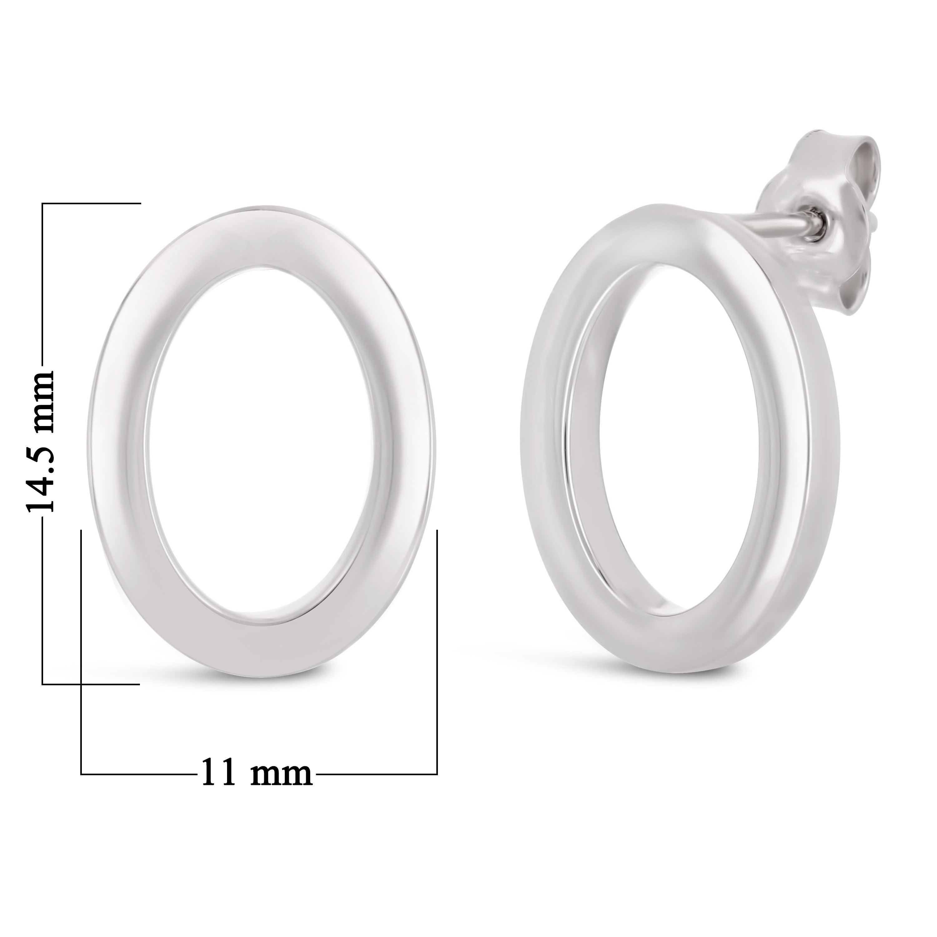 Italian 14k White Gold Bright Shine Petite Open Eternity Circle Stud Earrings - Shiny Petite