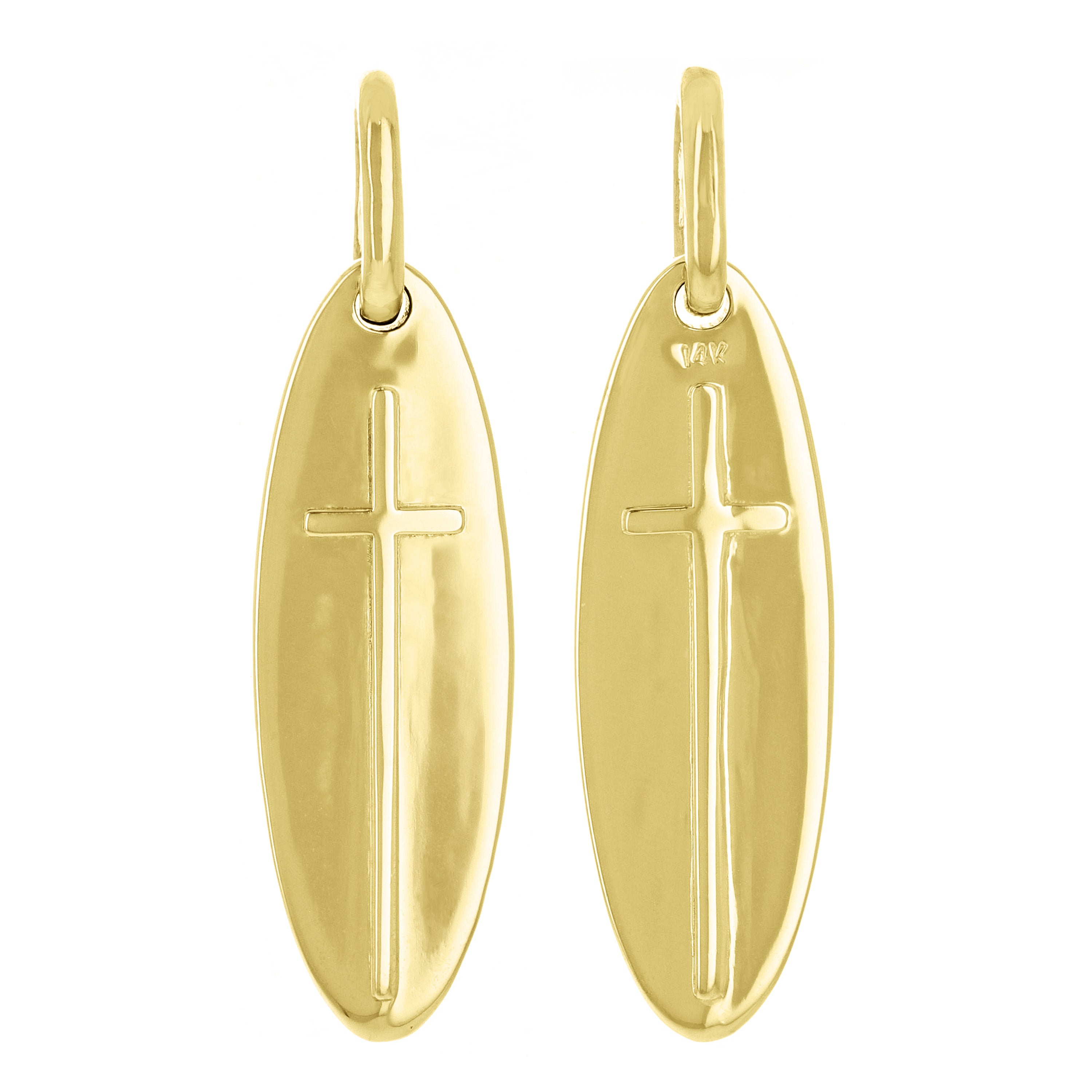 14k Yellow Gold Solid High Polished Oval Cross Charm Pendant 1.4" 4.7 grams