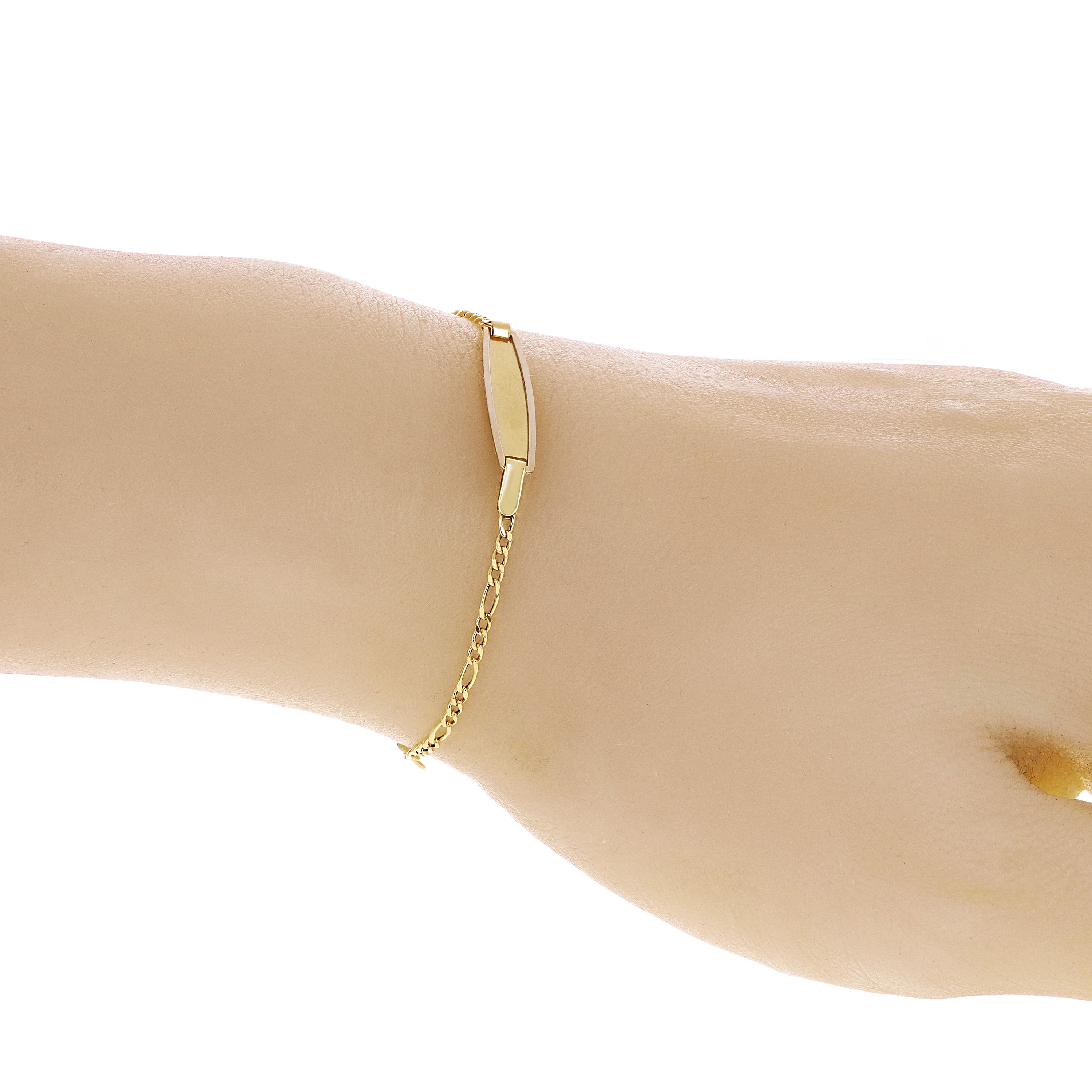 Italian 14k Two Tone Gold Engravable Baby Kids ID Figaro Bracelet 5.5" 1.6 grams