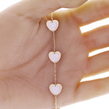 Italian 14k Yellow Gold Pearl Heart Charm Station Bracelet 7.5" 11mm 3 grams
