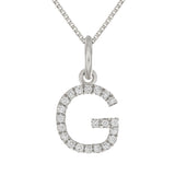 14k White Gold Diamond Initial Letter G Charm Pendant Necklace 18" - Letter G,White