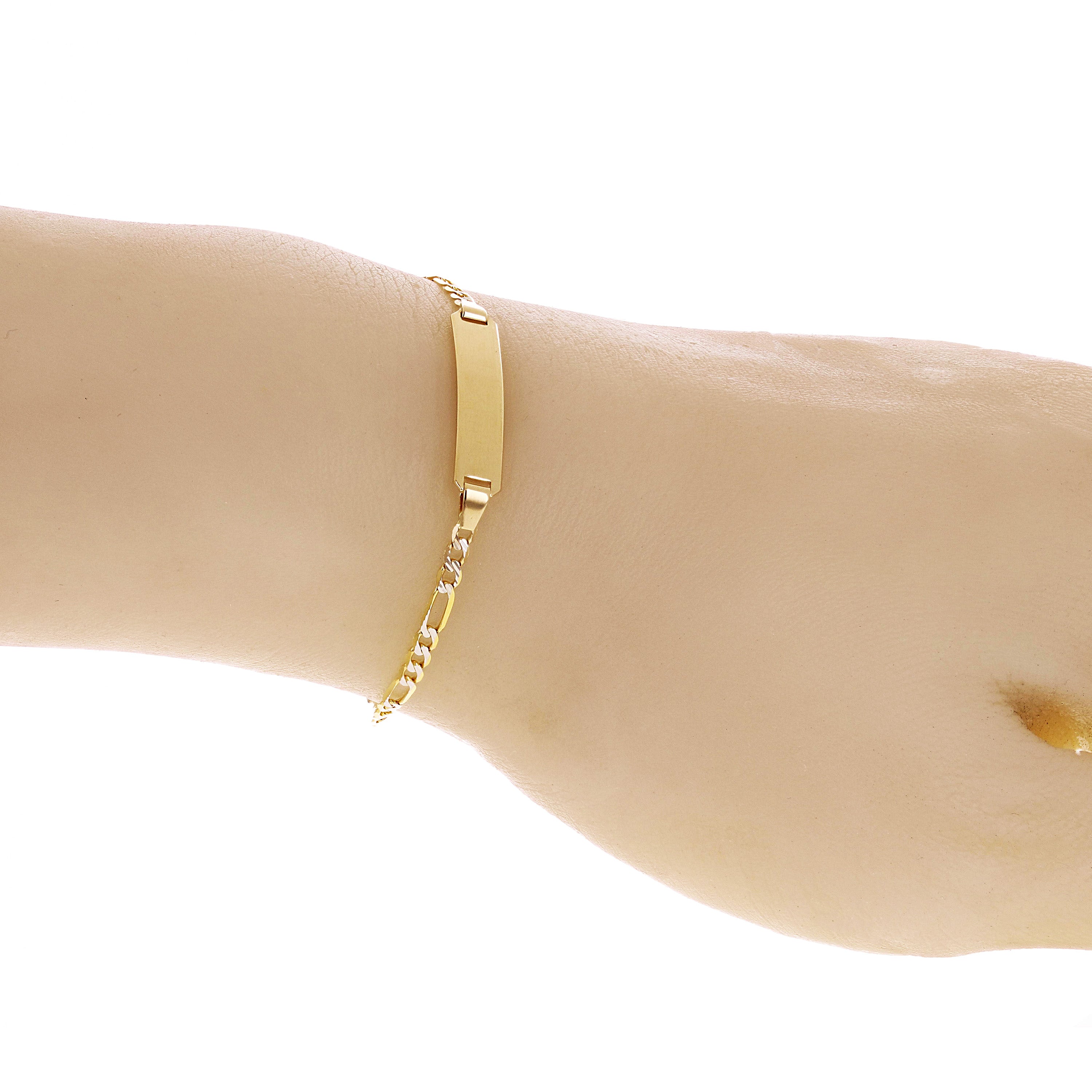Italian 14k Two Tone Gold Engravable Baby Kids ID Figaro Bracelet 6.75" 2.5 gram