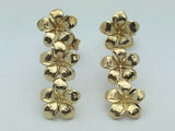 14k Yellow Gold Solid Hawaiian Plumeria Flower Drop Earrings 2.1 grams
