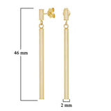 Italian 14k Yellow Gold Tube Vertical Bar Dangle Drop Earrings 1.8" 2mm 1.4grams