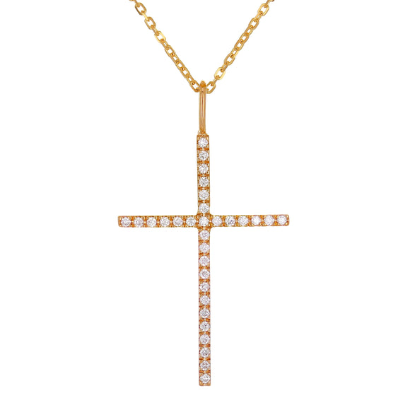 14k Rose Gold Diamond Cross Pendant - Rose