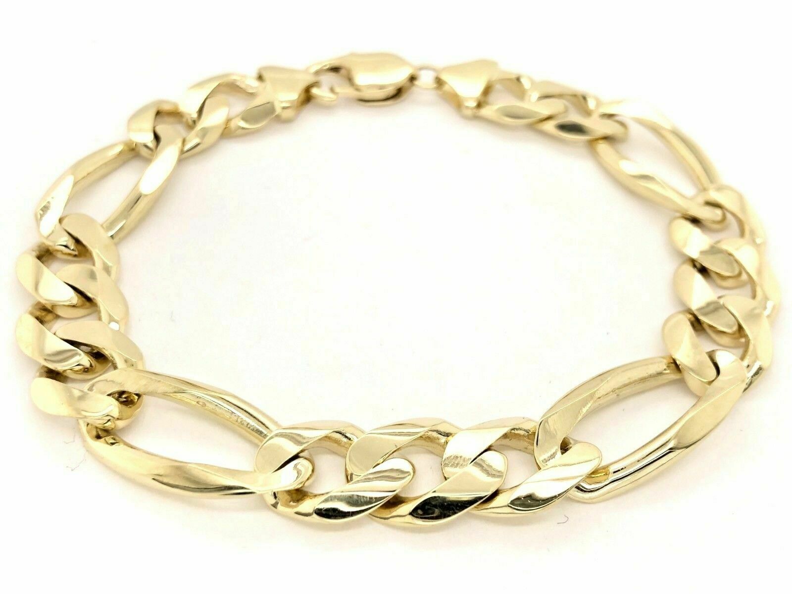 10k Yellow Gold Figaro Link Chain Bracelet 7.5" 12.7mm 35.5 grams - 7.5"