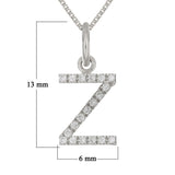 14k White Gold Diamond Initial Letter Z Charm Pendant Necklace 18" - Letter Z,White