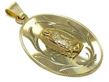 14K Yellow Gold Virgin Mary Guadalupe Pendant Medal Charm 2.2" 10.6 grams
