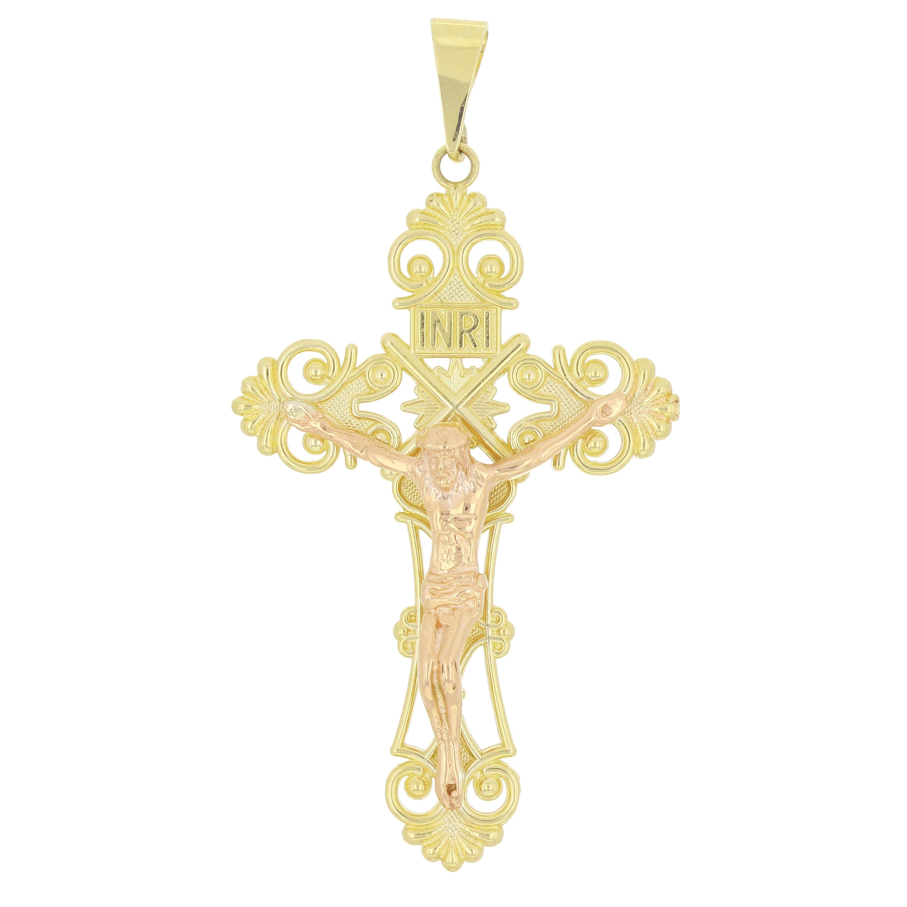 14k Two Tone Gold Jesus Christ Crucifix Cross Charm Pendant Big - Big