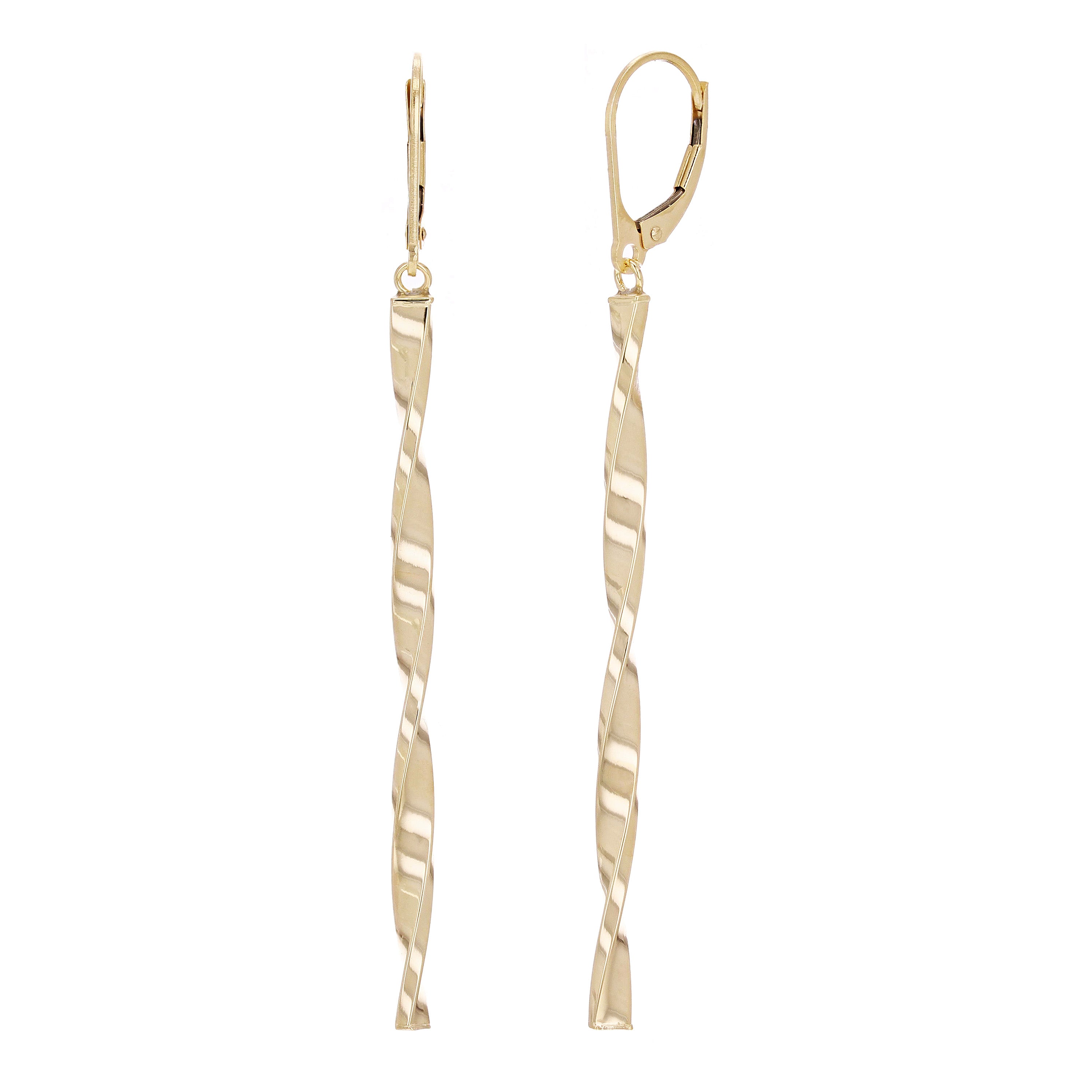 Italian 14k Yellow Gold Twisted Bar Dangle Drop Earrings 1.75" 3.5mm 2 grams
