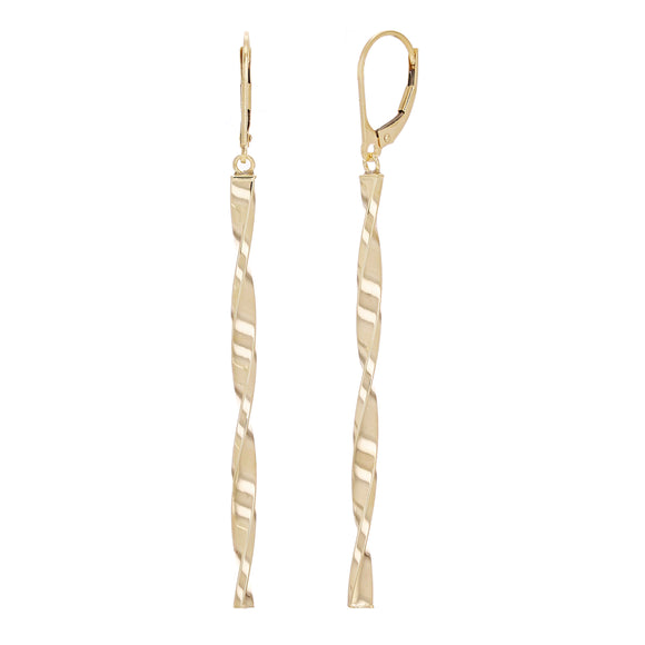 Italian 14k Yellow Gold Twisted Bar Dangle Drop Earrings 1.75