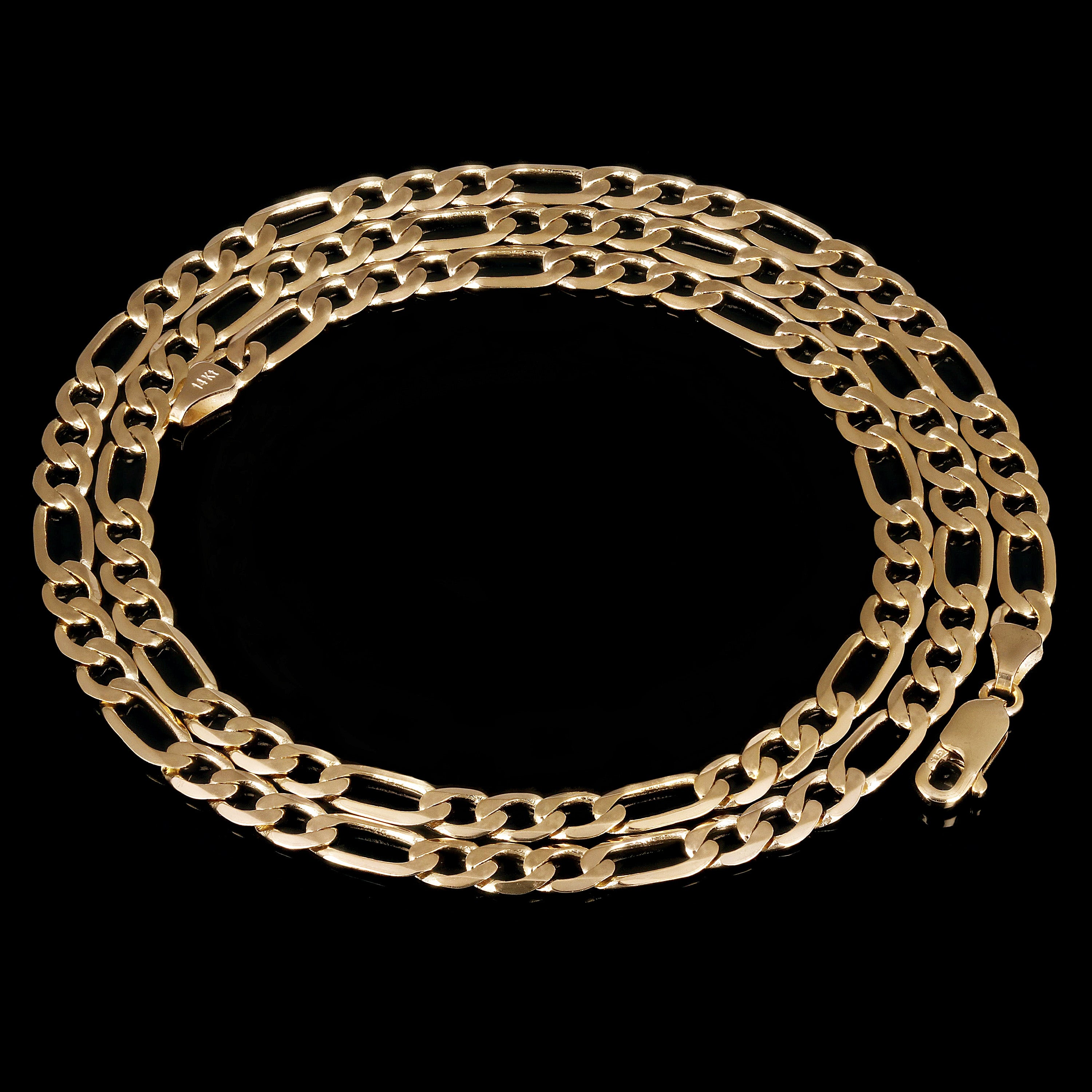 Men's Italian 14k Yellow Gold Solid Figaro Chain Necklace 22" 4.9mm 16.7 grams - 22"