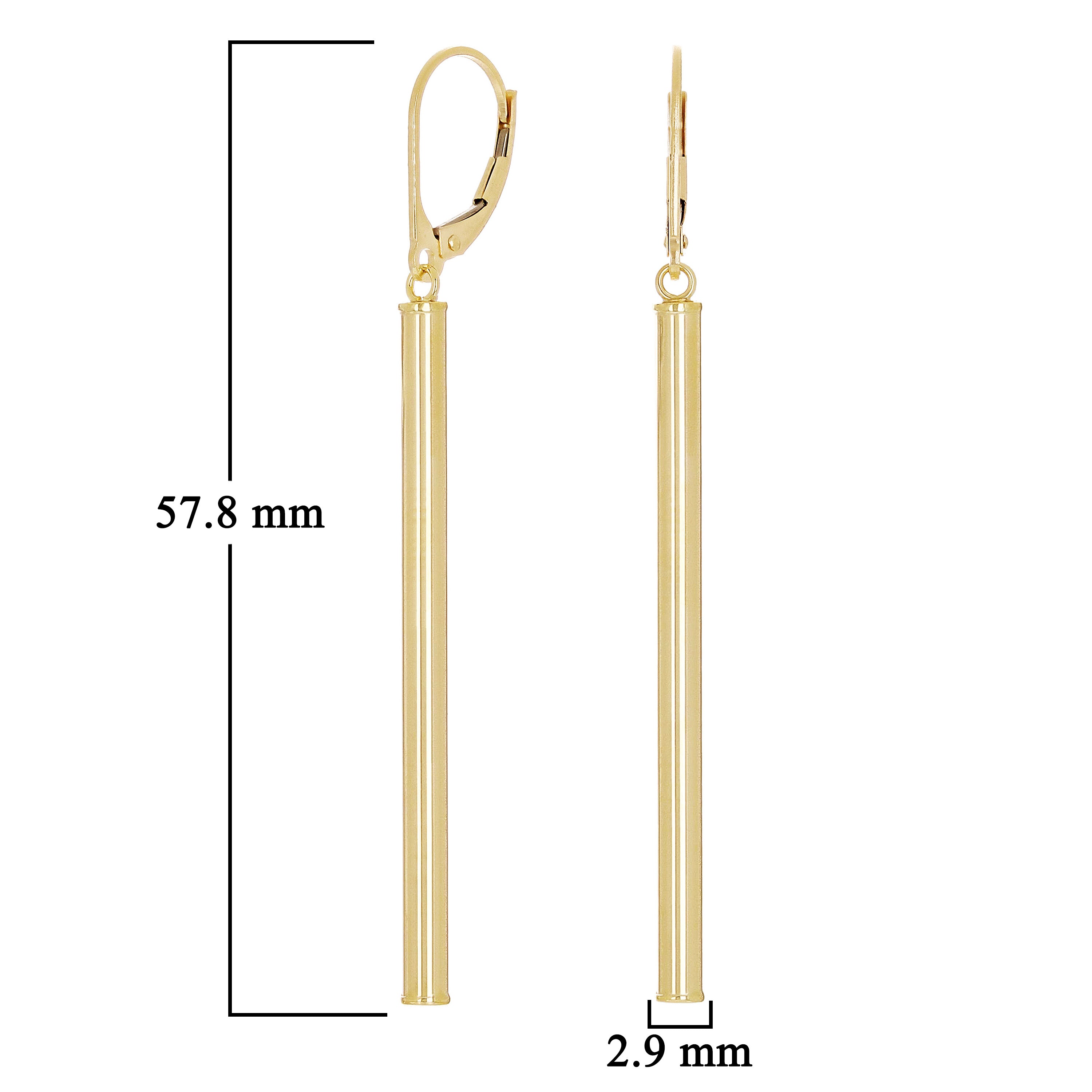 Italian 14k Yellow Gold Tube Vertical Bar Dangle Drop Earrings 2.3" 2.9mm 1.8g
