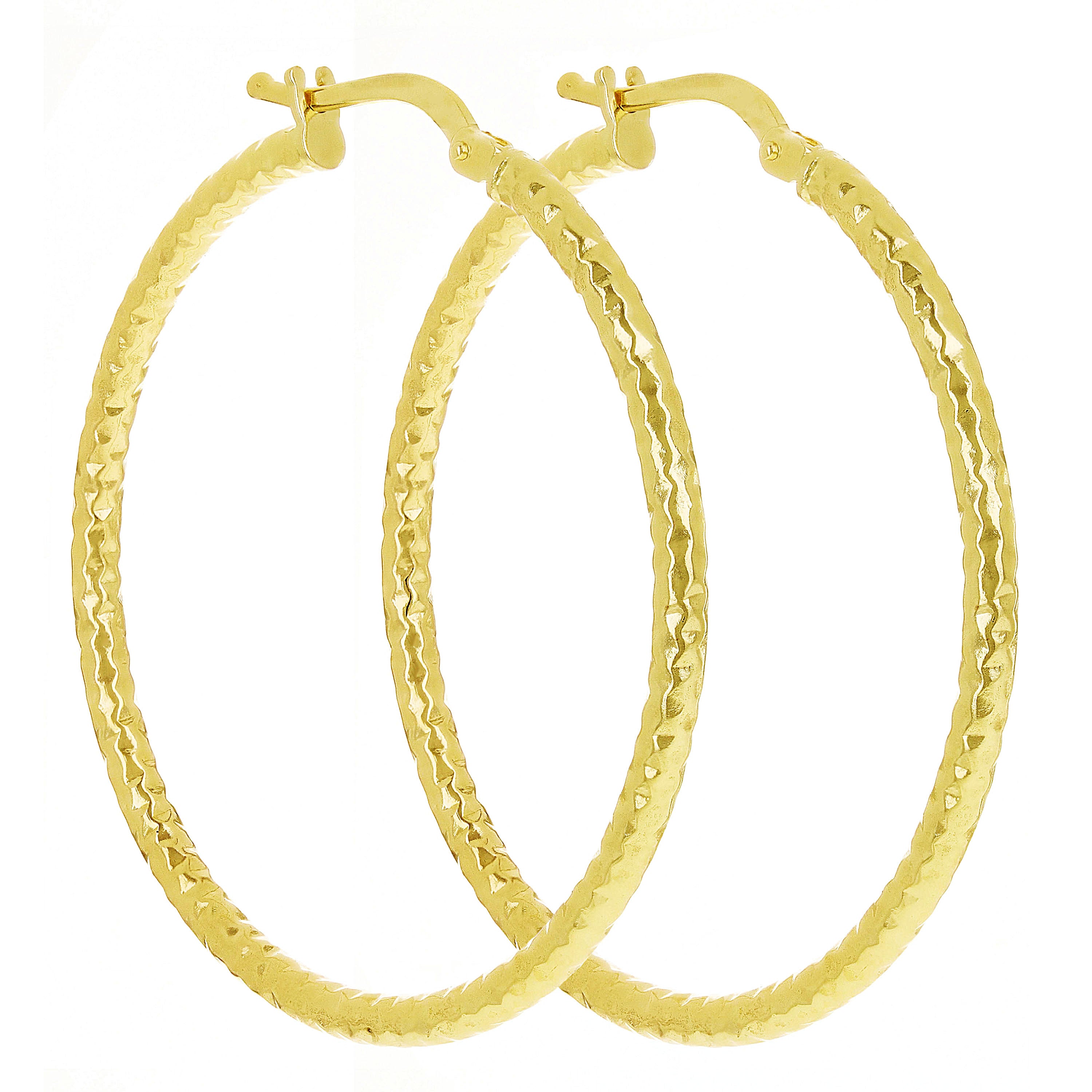 Italian 14k Yellow Gold Diamond Cut Hoop Earrings 1.4" 2mm 1.7 grams