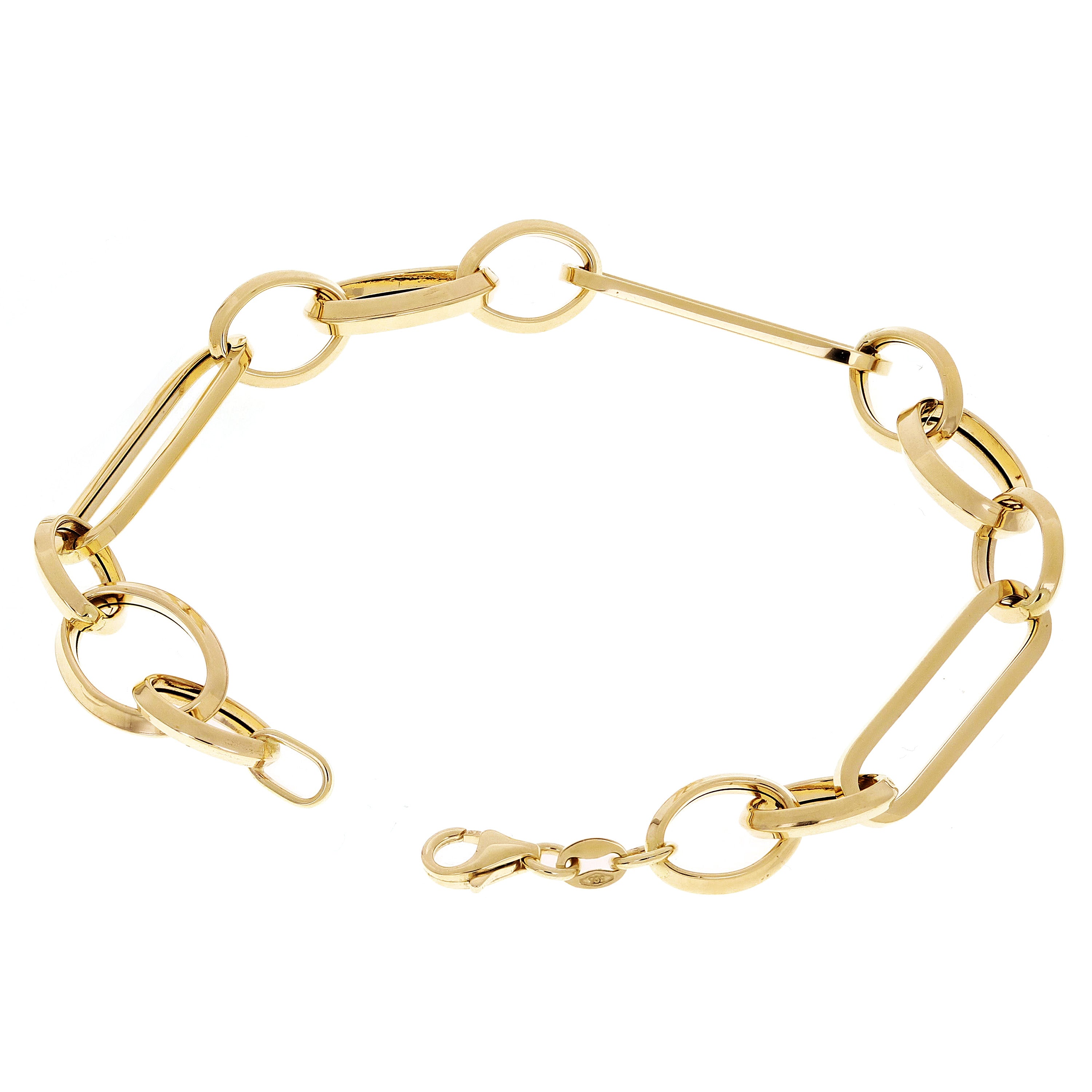 Italian 14k Yellow Gold Hollow Oval & Paper Clip Chain Bracelet 7.75" 4.5 grams
