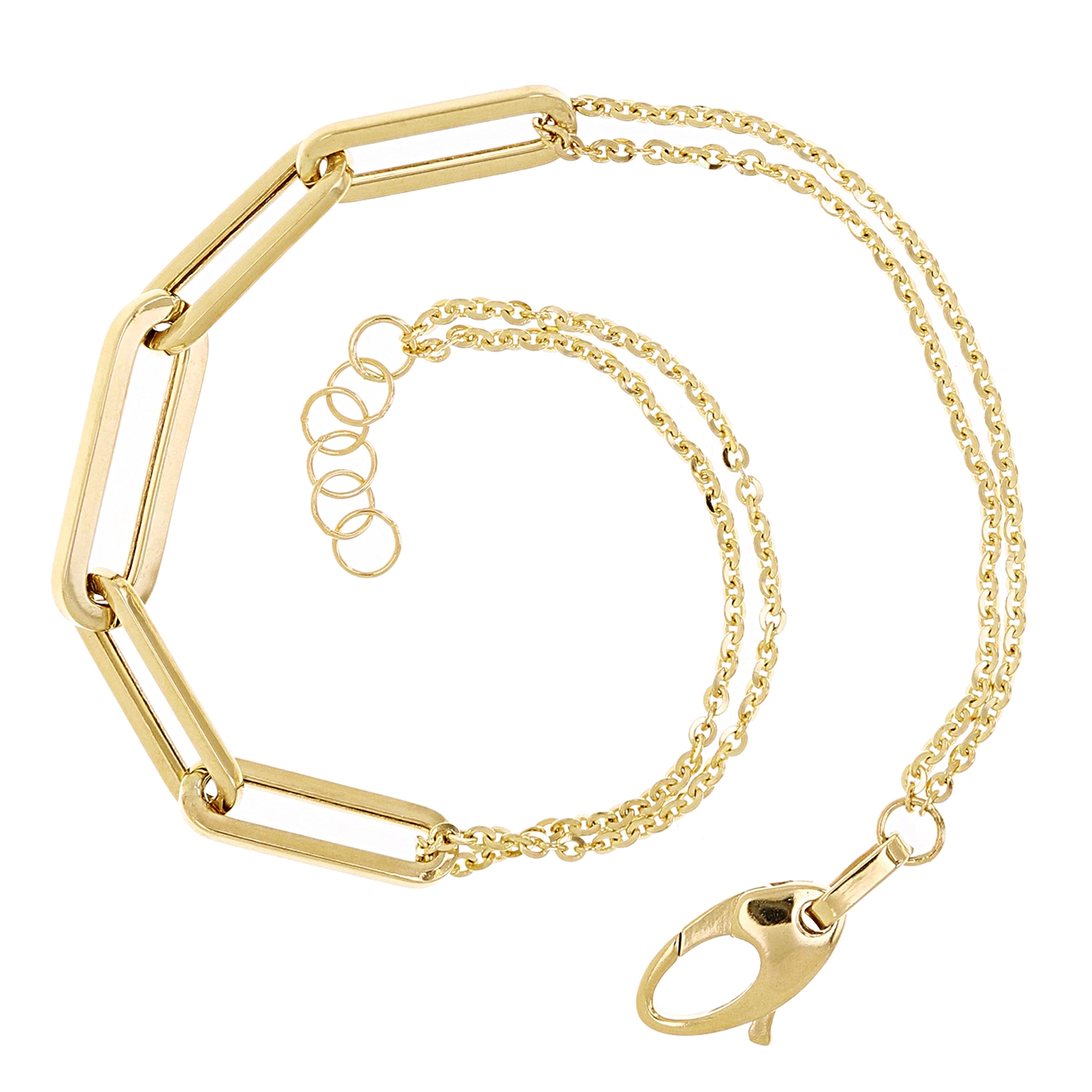 Italian 14k Yellow Gold Gold Paper Clip Link Rolo Chain Bracelet 7.5" 3 grams