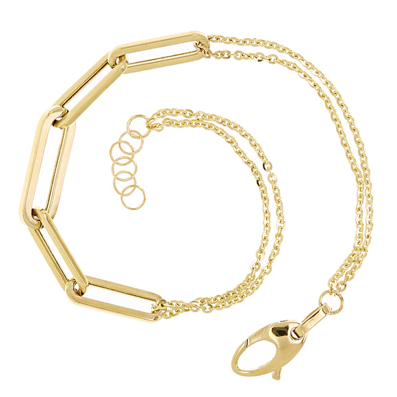 Italian 14k Yellow Gold Gold Paper Clip Link Rolo Chain Bracelet 7.5