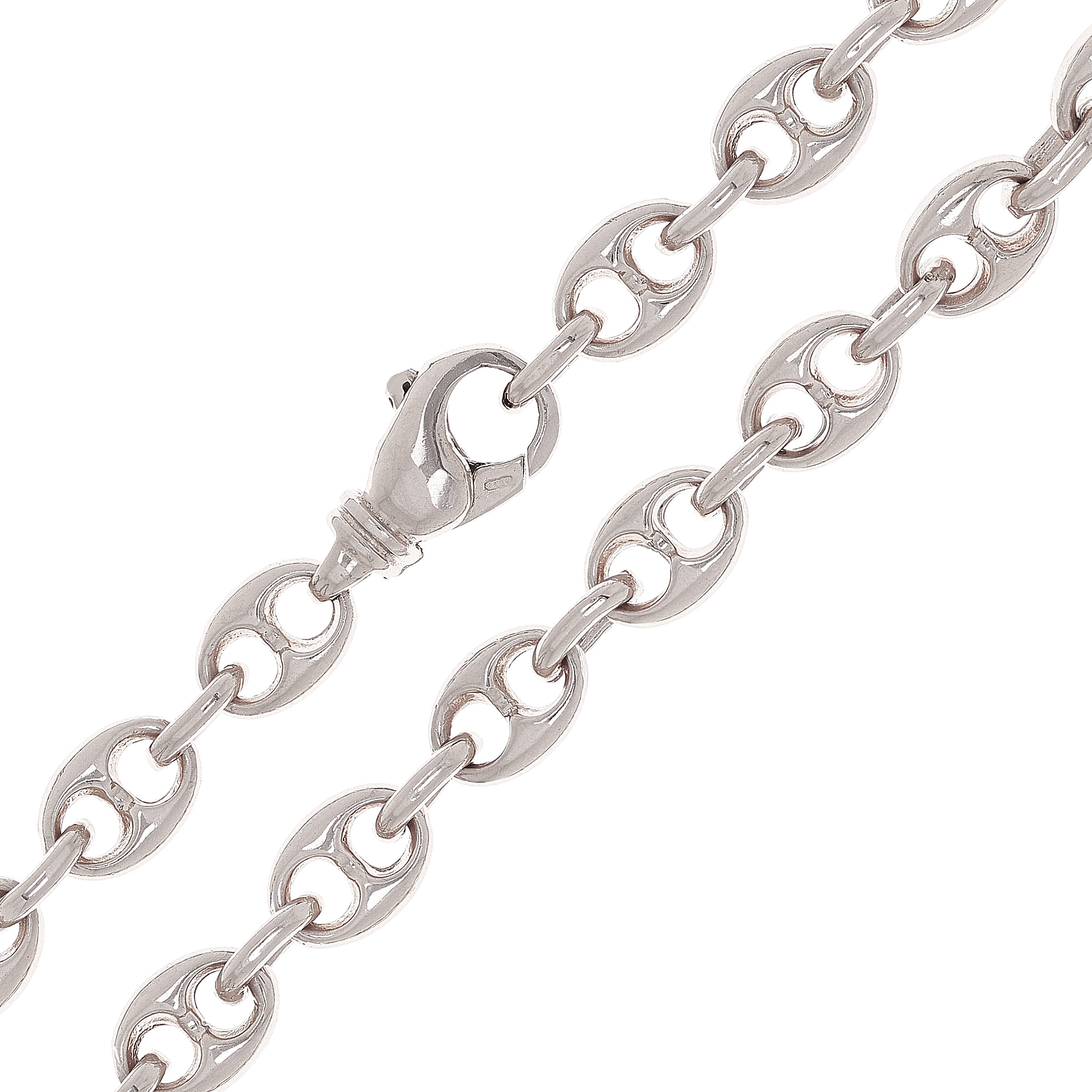10k White Gold Solid Handmade Puffed Mariner Necklace 20" 7.5mm 56.6 grams - 20" 56.6 grams