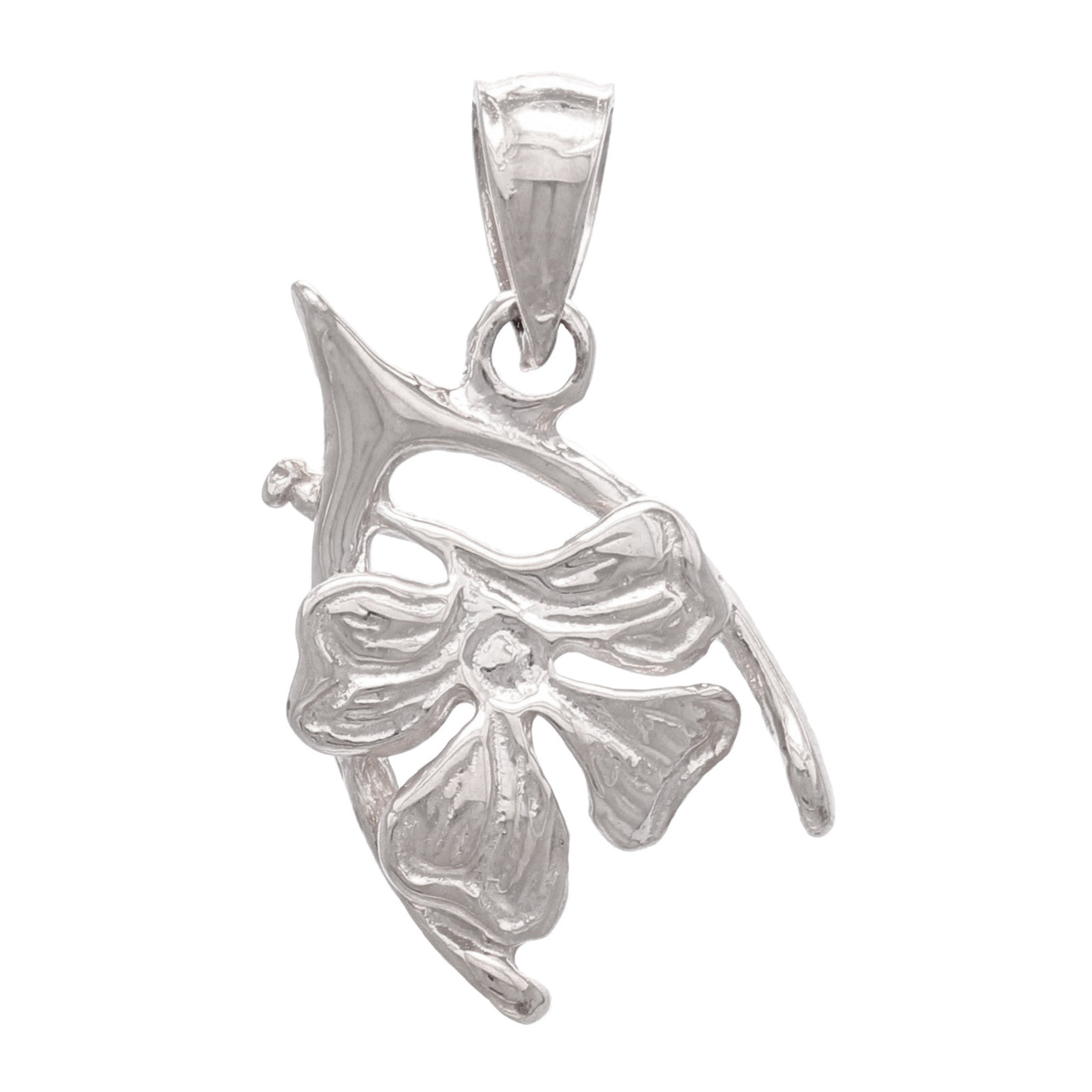 14k White Gold Wish Bone with Clover Lucky Pendant - White